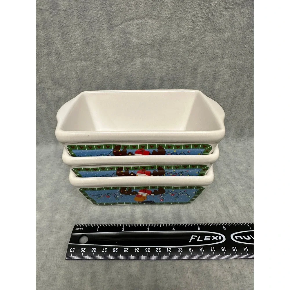 Set‎ of 3 Ceramic Loaf Dishes Christmas Reindeer Oven Microwave Dishwasher Safe